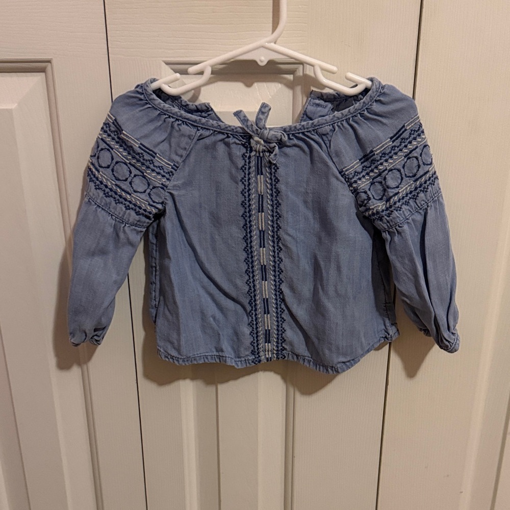 GAP Light Blue Embroidered Off-Shoulder Peasant Top